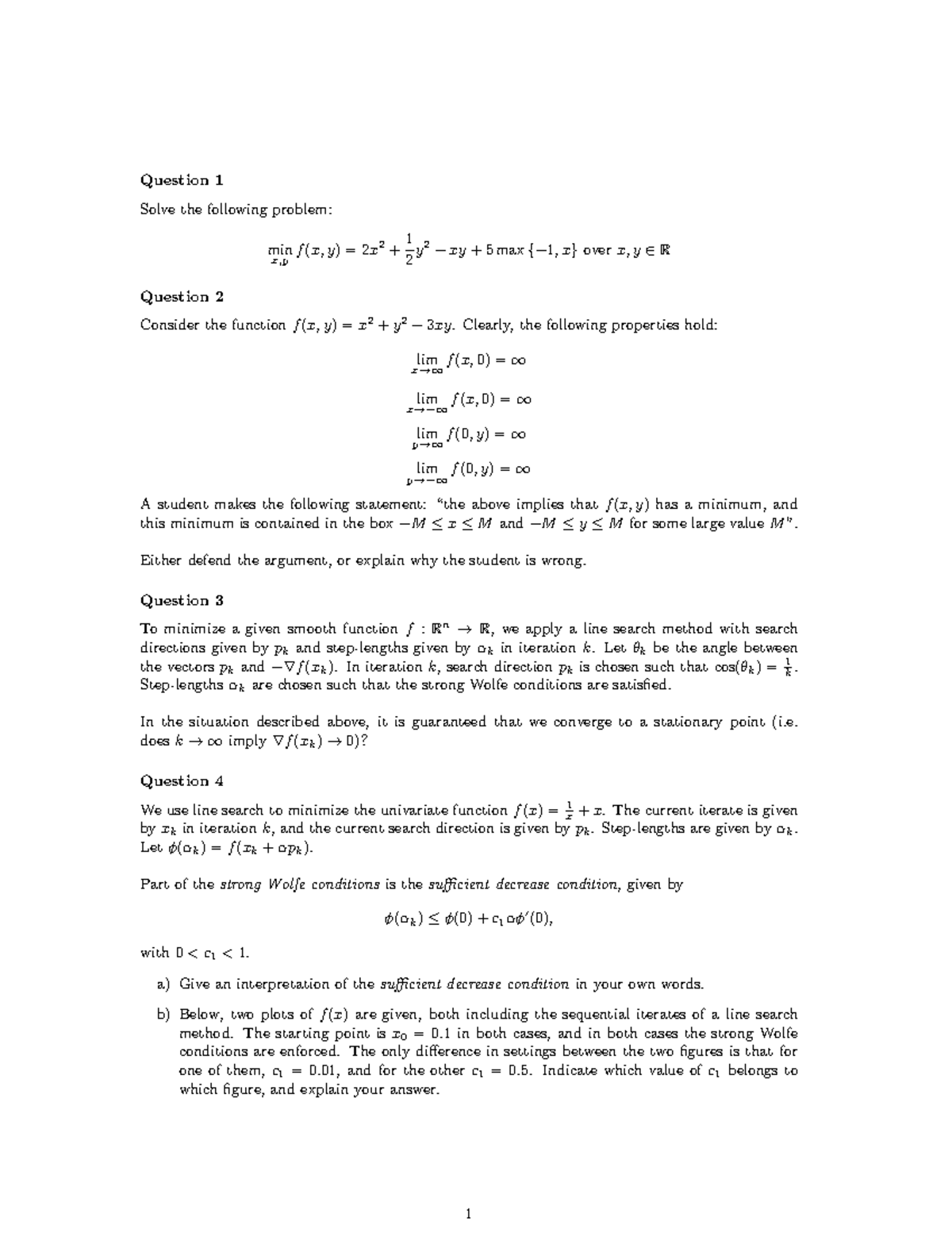 Example questions (version 2018-2019 ) - Question 1 Solve the following ...