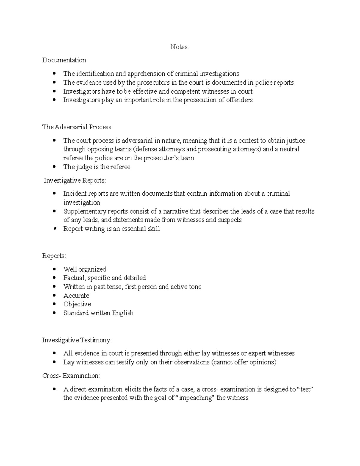 Chapter 15 Notes Criminal Investigation) - Notes: Documentation: The ...