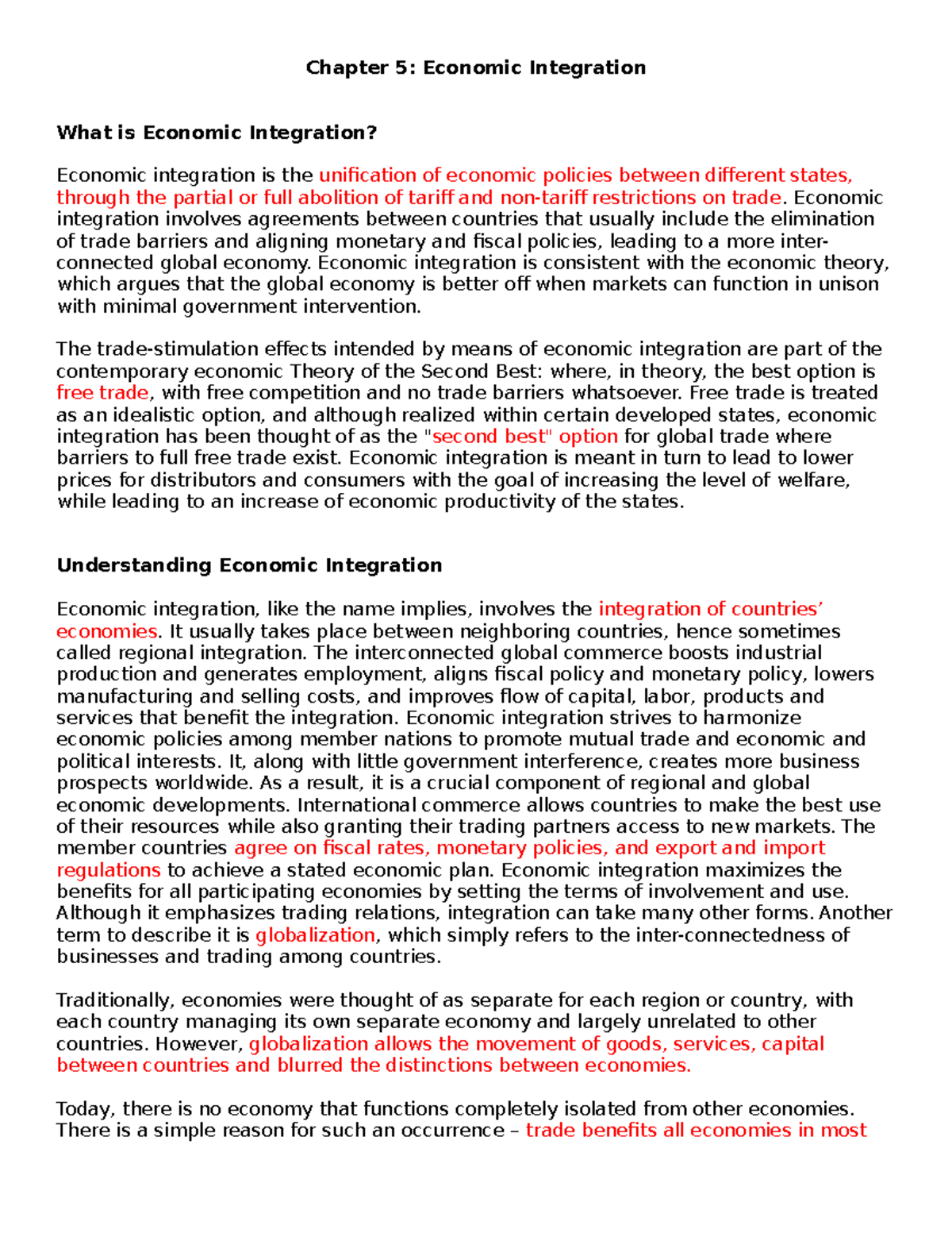 Chapter 5 Economic Integration - Chapter 5: Economic Integration What ...