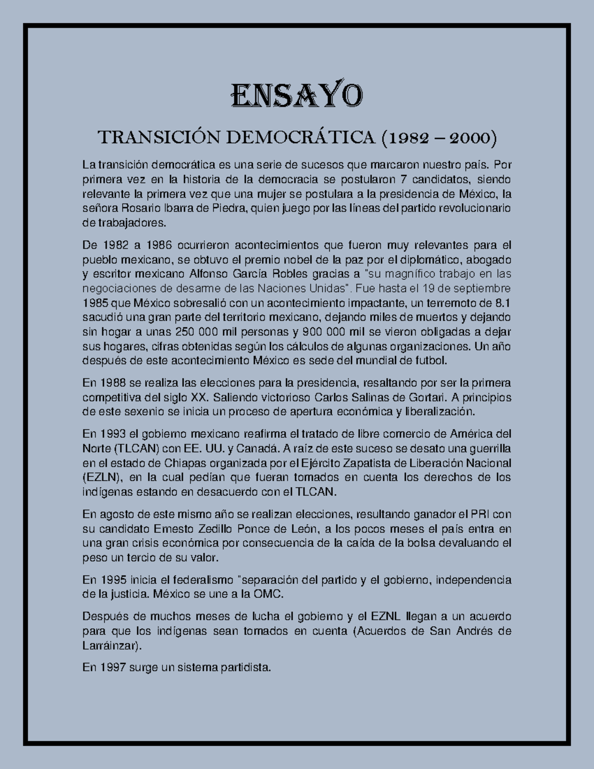 522794767 Ensayo Transicion Democratica 1982 2000 y Alternancia en El ...