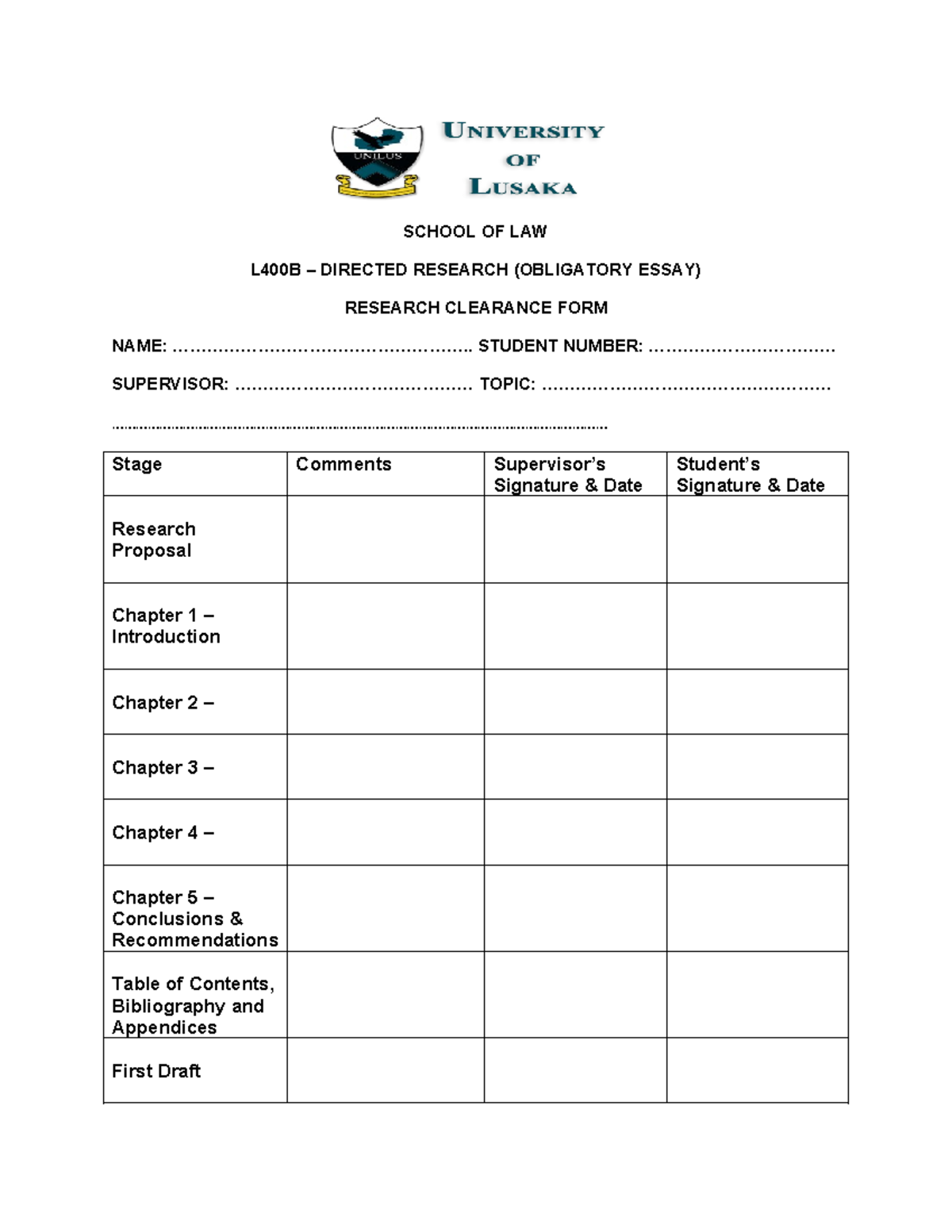 L400B- Clearance Form - SCHOOL OF LAW L400B – DIRECTED RESEARCH ...