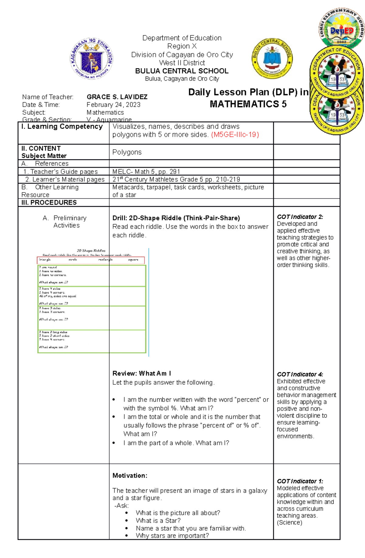 Lesson Plan in Math - Daily Lesson Plan (DLP) in MATHEMATICS 5 I ...