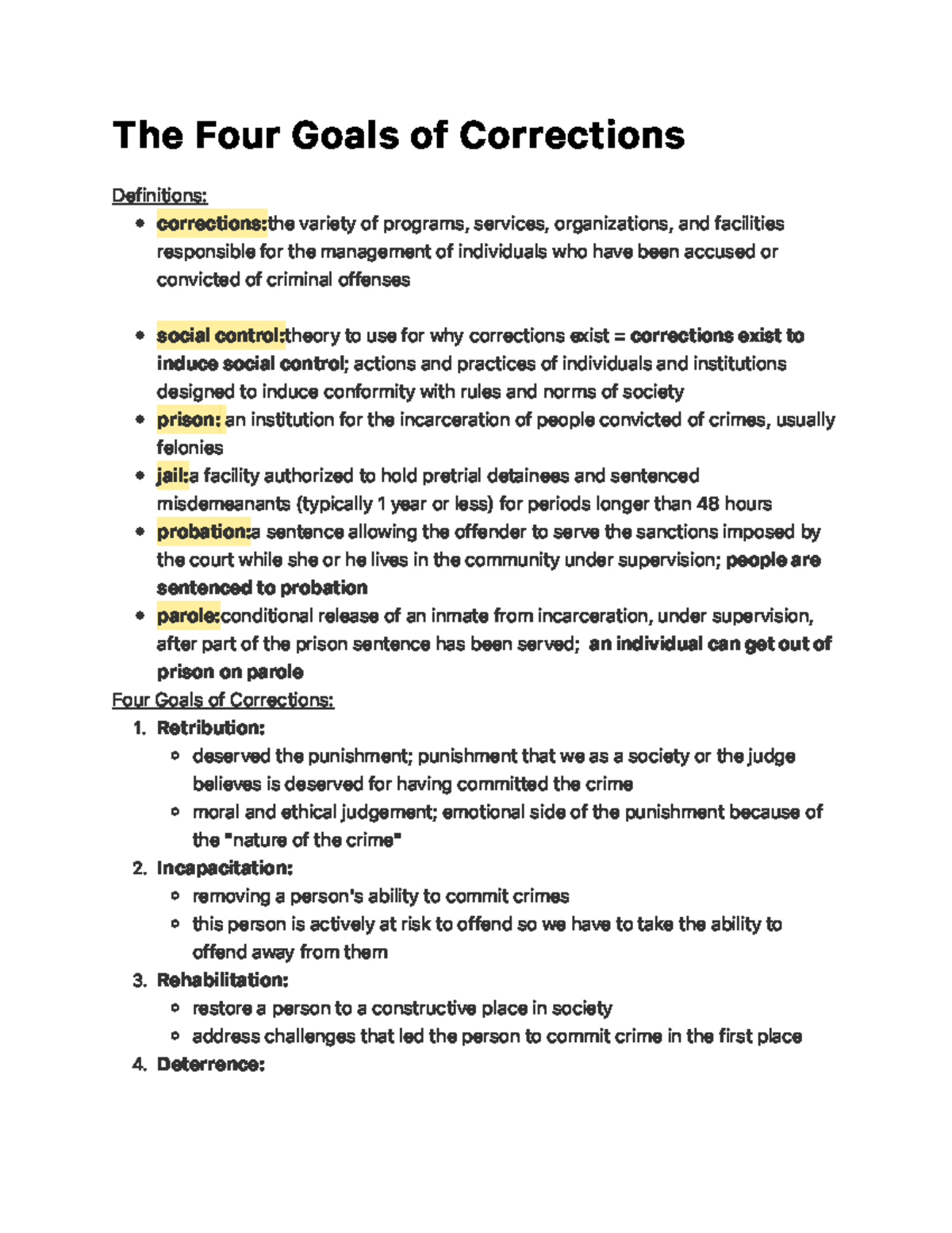 The Four Goals of Corrections T h e F o u r G o a l s o f C o r re c