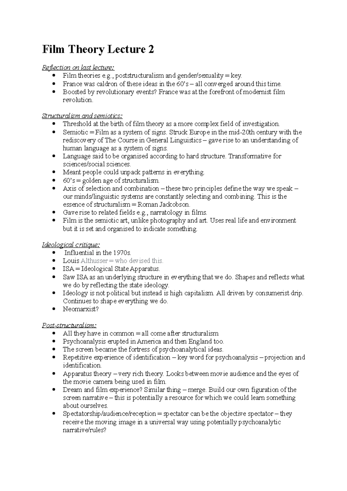 Film Theory Lecture 2 , poststructuralism and gender/sexuality = key