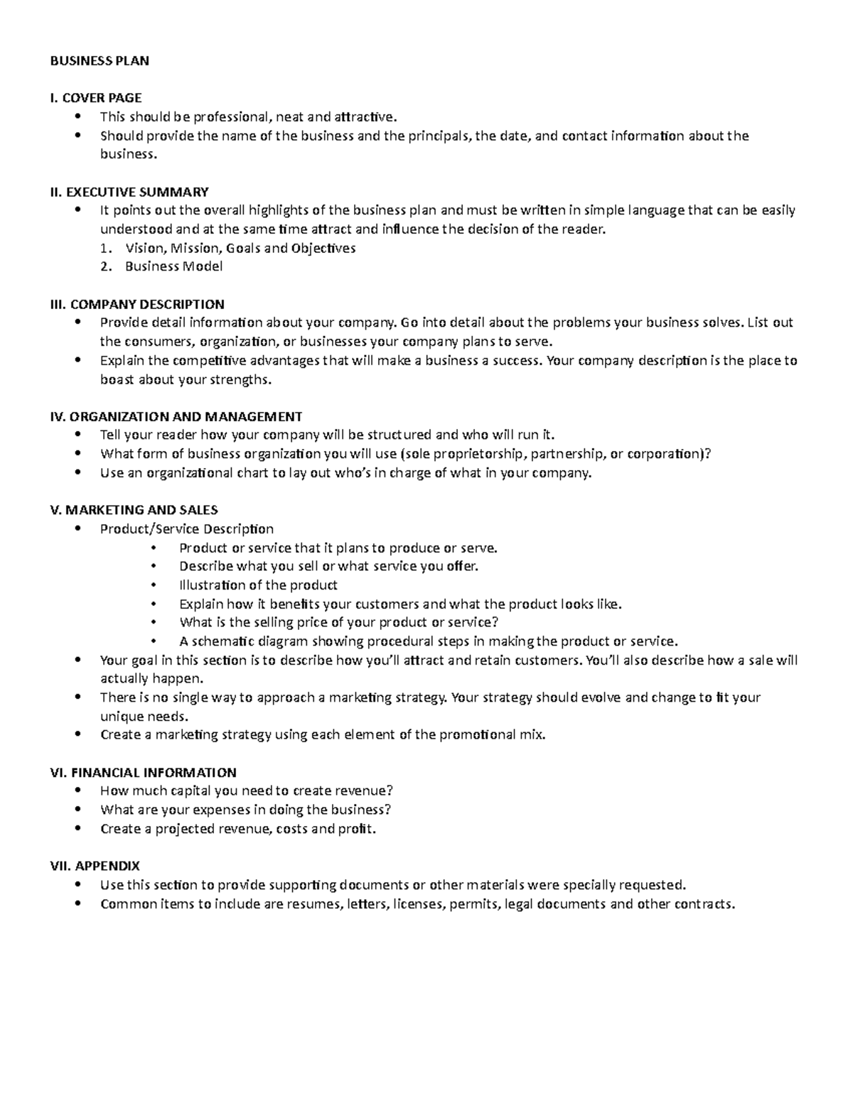 Checklist FOR Business PLAN - BUSINESS PLAN I. COVER PAGE This should ...