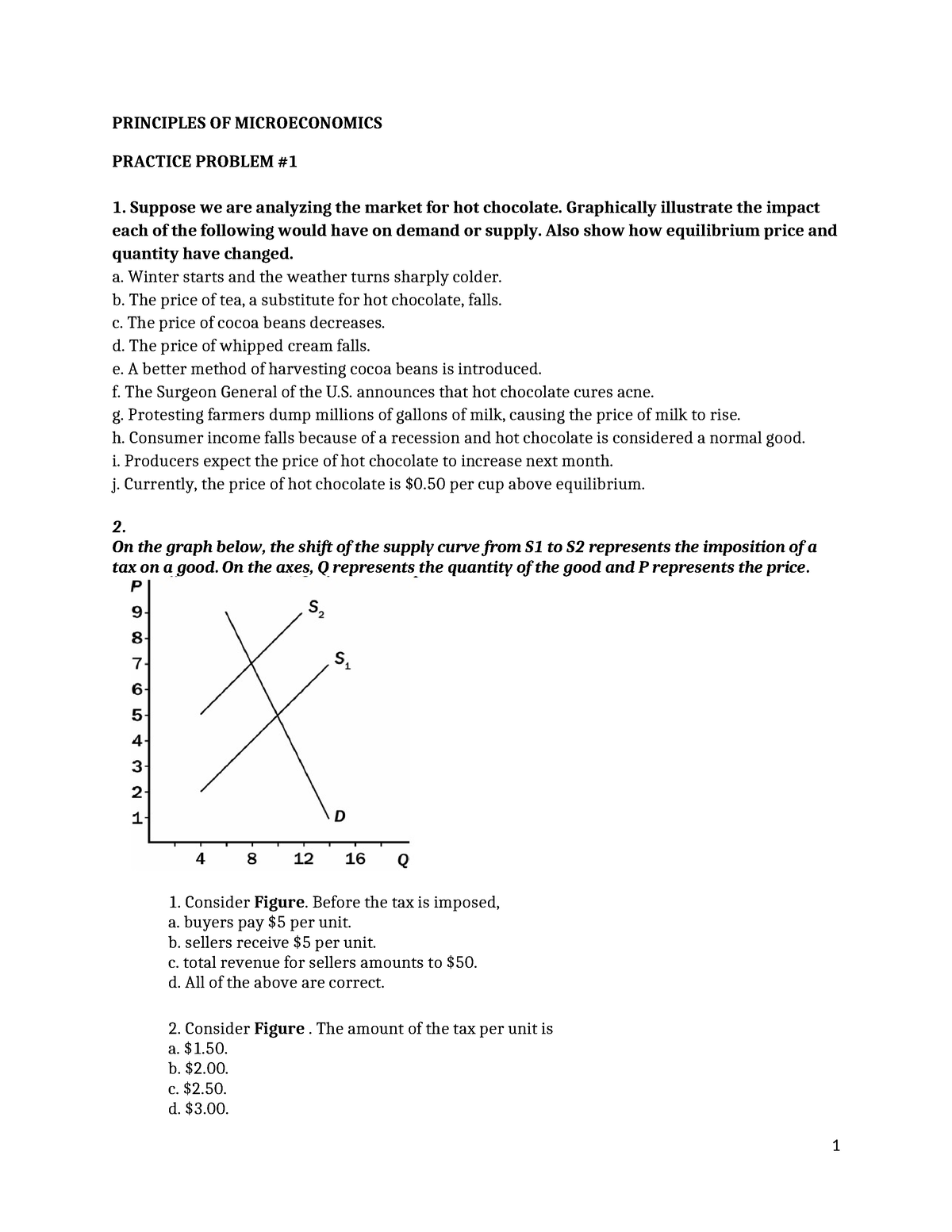 Principles Of Microeconomics Practice Problem 1 - PRINCIPLES OF ...