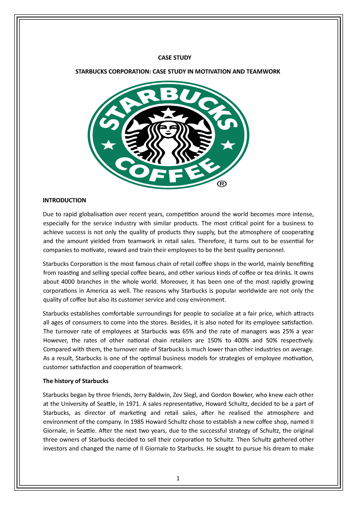 starbucks corporation case study