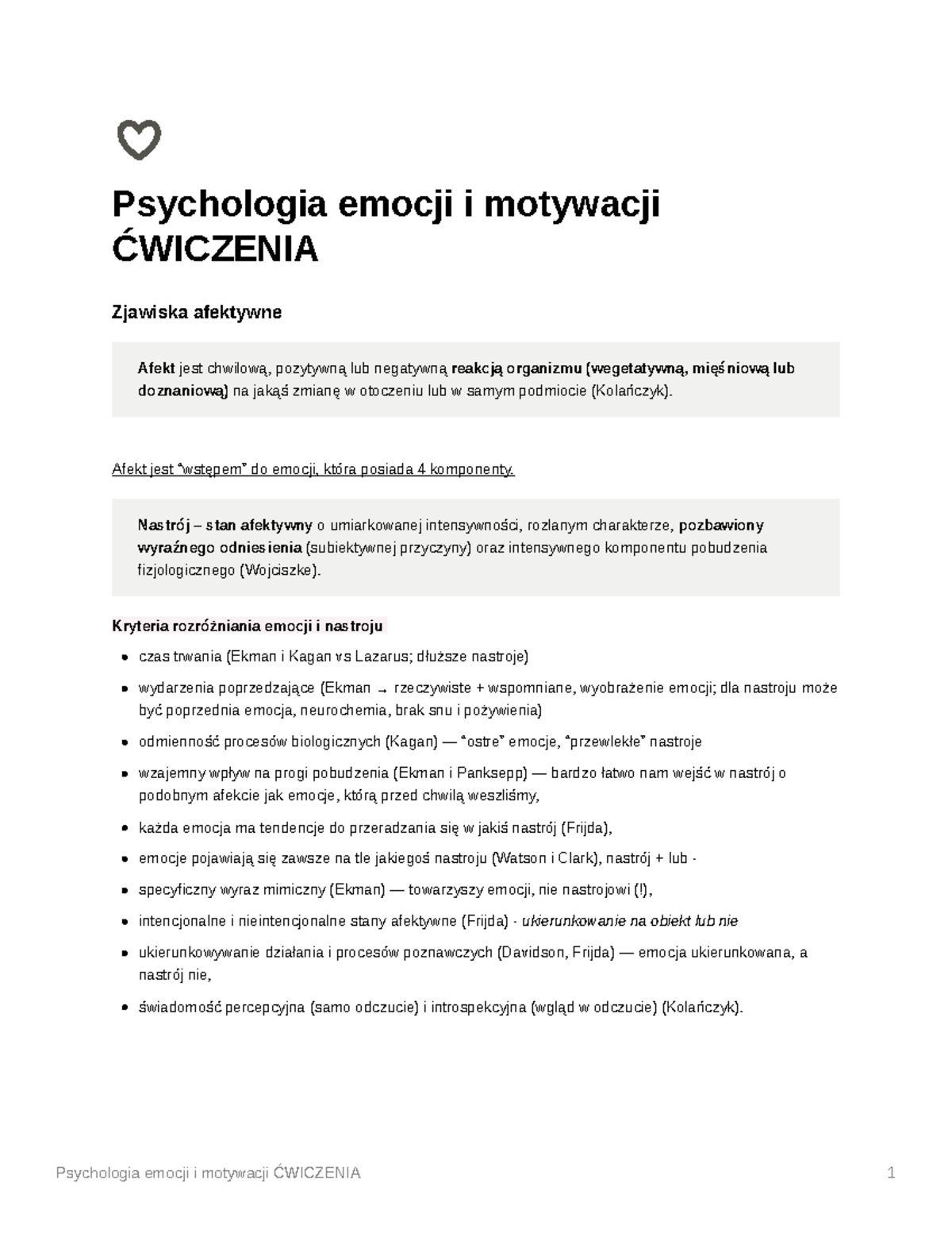 Materiały Z ćwiczeń - Psychologia Emocji I Motywacji ĆWICZENIA Zjawiska ...