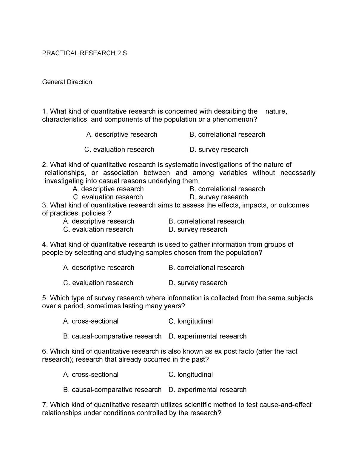 Practical Research 2 S - EXCERCISE - PRACTICAL RESEARCH 2 S General ...