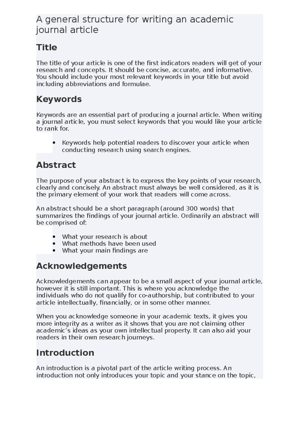 General structure for writing an academic journal article - A general ...