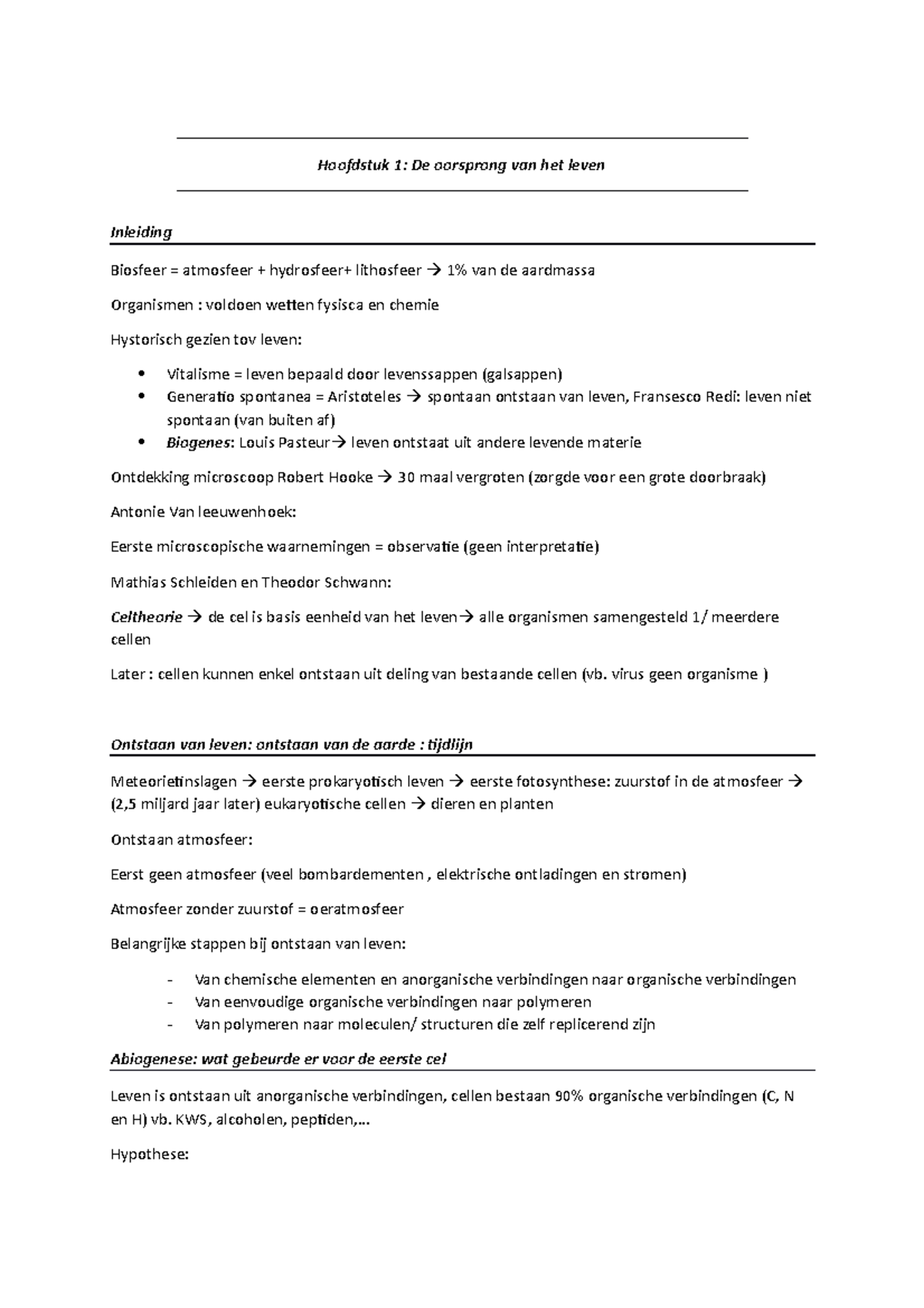 Hoofdstuk 1 Samenvatting (biowetenschappen 1e Bachelor) - Hoofdstuk 1 ...