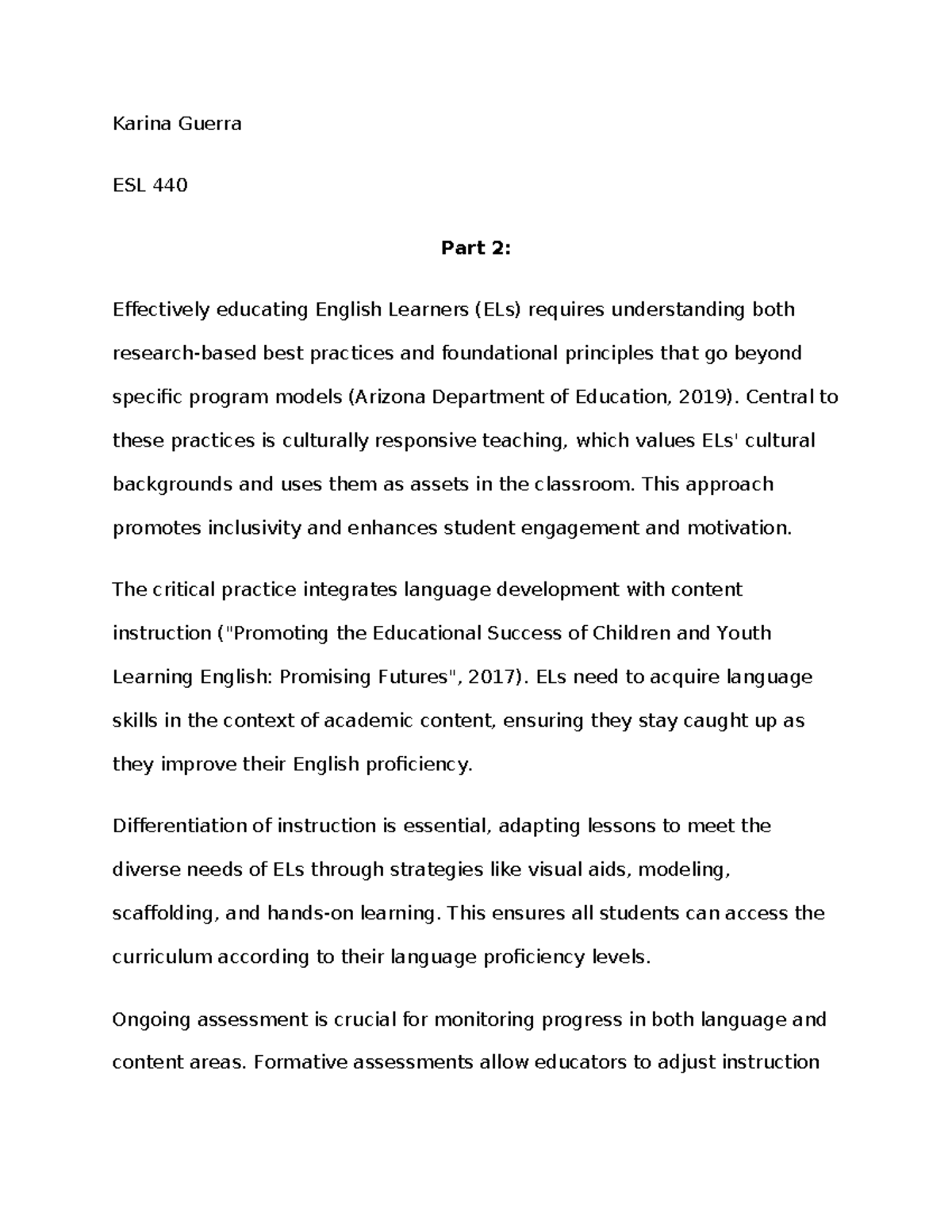 Part 2 T2 - topic 2 part 2 - Karina Guerra ESL 440 Part 2: Effectively ...