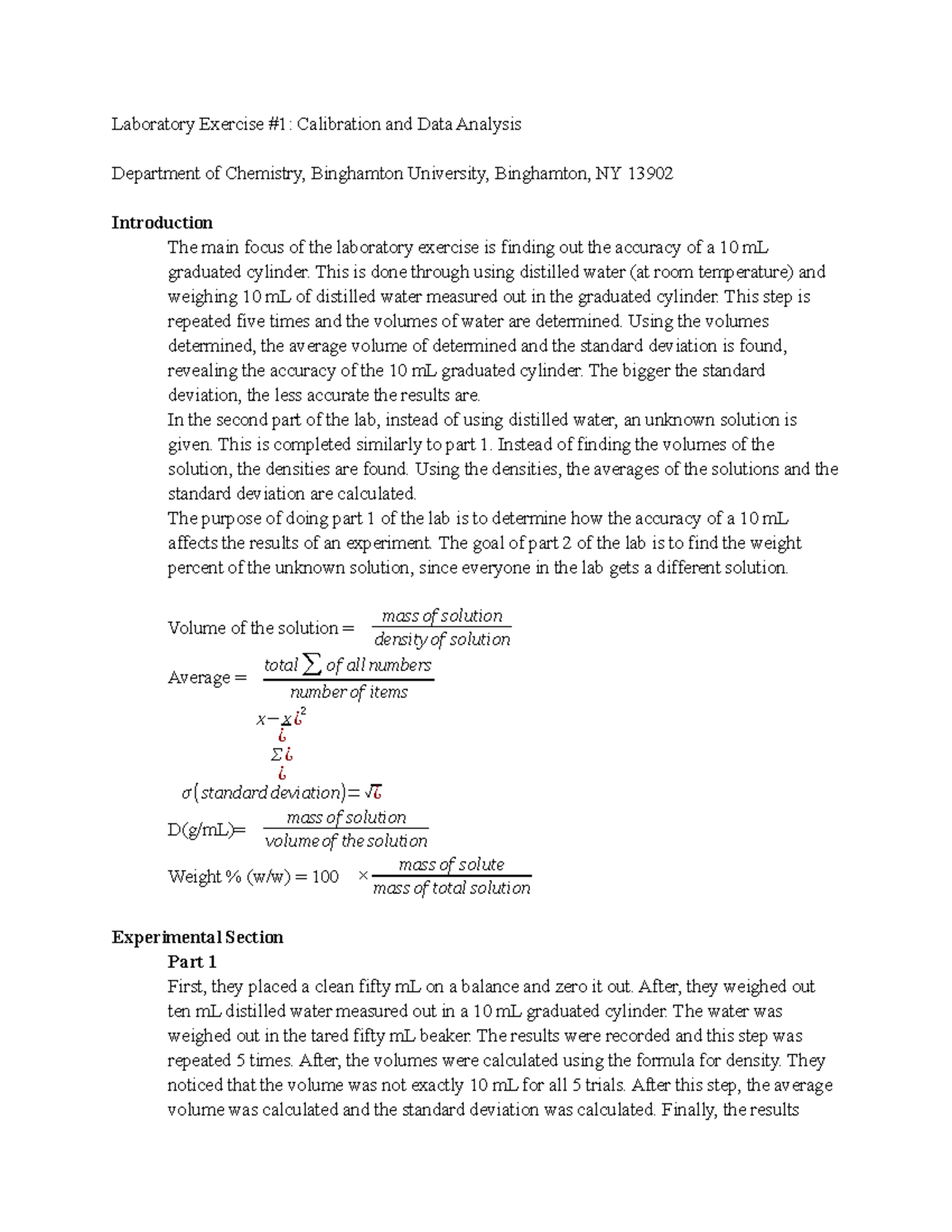 Lab 1 - Lab 1 Calibration Data And Analysis - Laboratory Exercise #1 ...