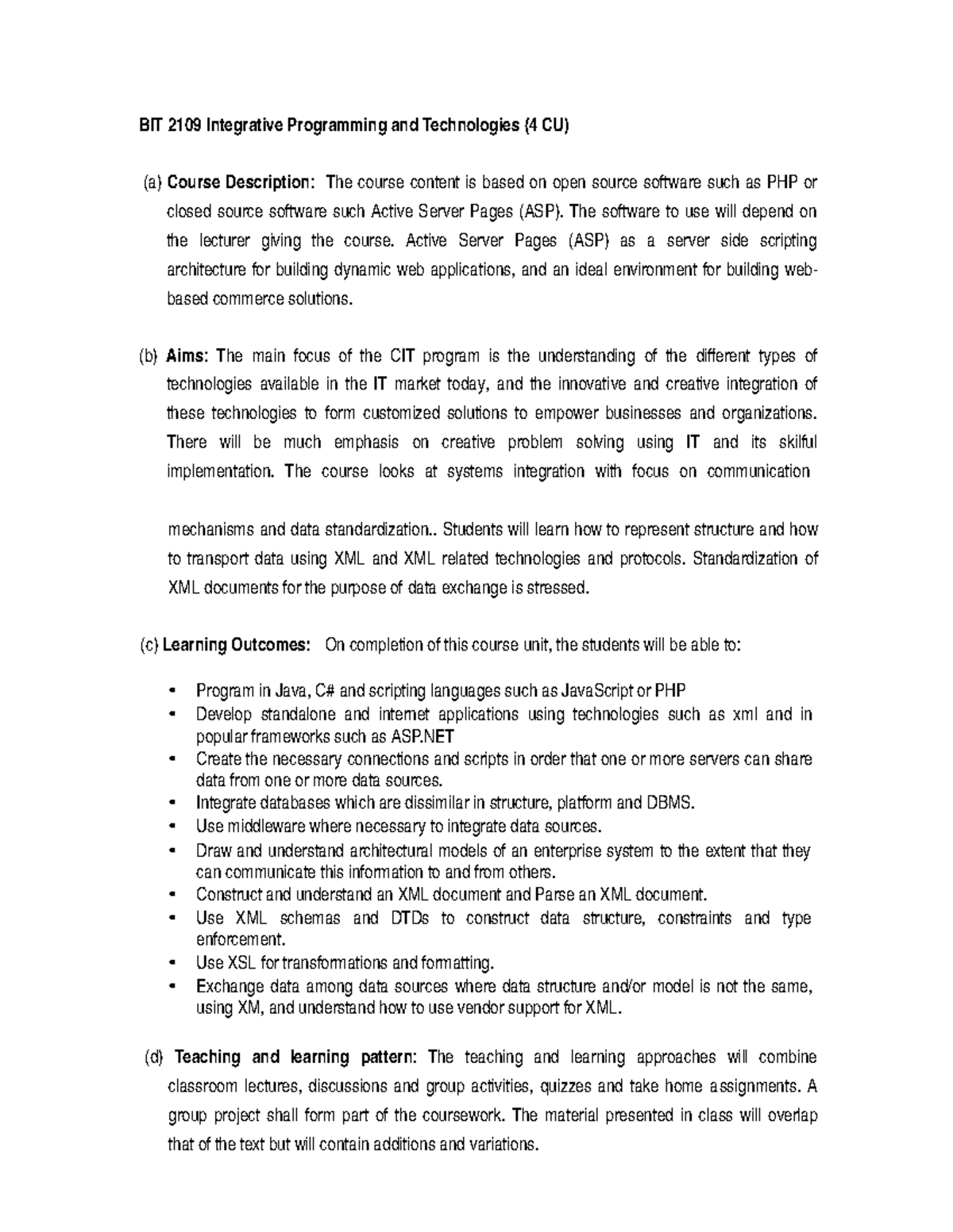 BIT 2109 Integrative Programming and Technologies - Bachelor of Science ...