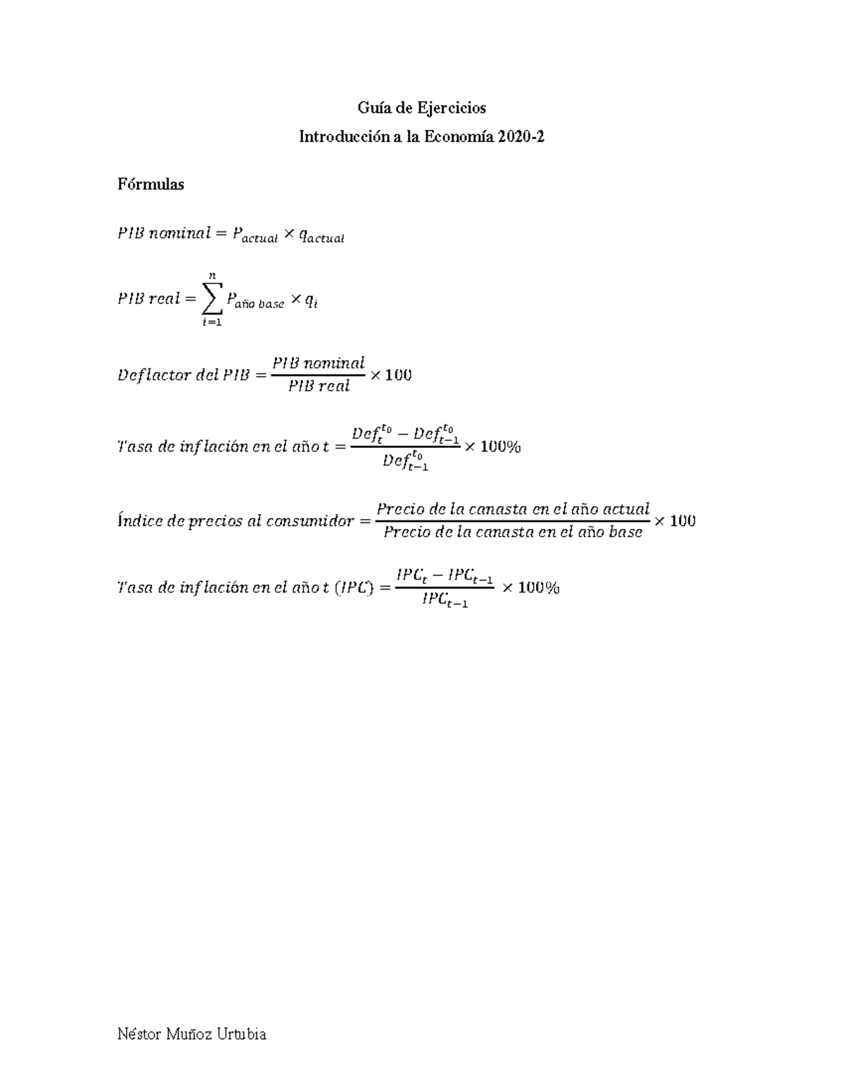 Guía De Ejercicios Macroeconomía PIB - IPC - Néstor Muñoz Urtubia Guía ...