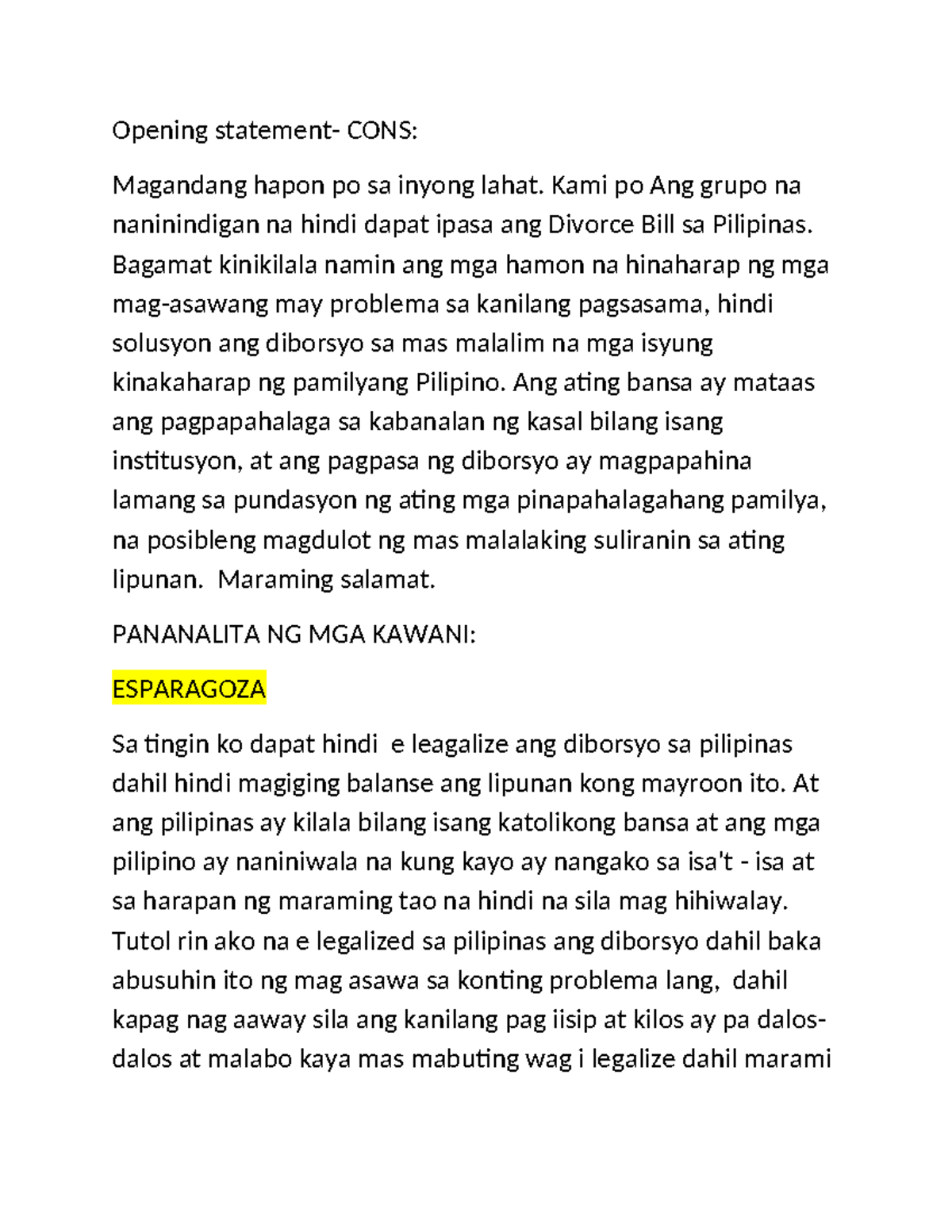 Inbound-967396265 - Script for debate - Opening statement- CONS ...