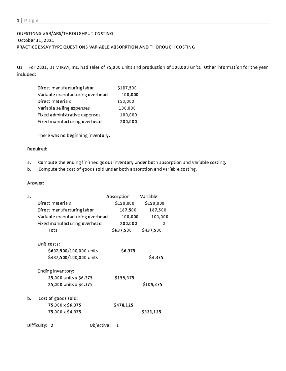 MAS - MAS reviewer - QUESTIONS VAR/ABS/THROUGHPUT COSTING October 31 ...