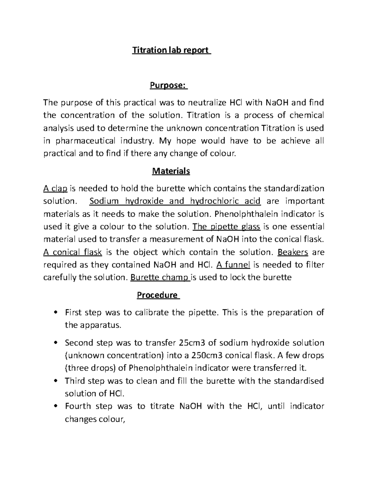 Praticals reports Report about titrations and cooling curves