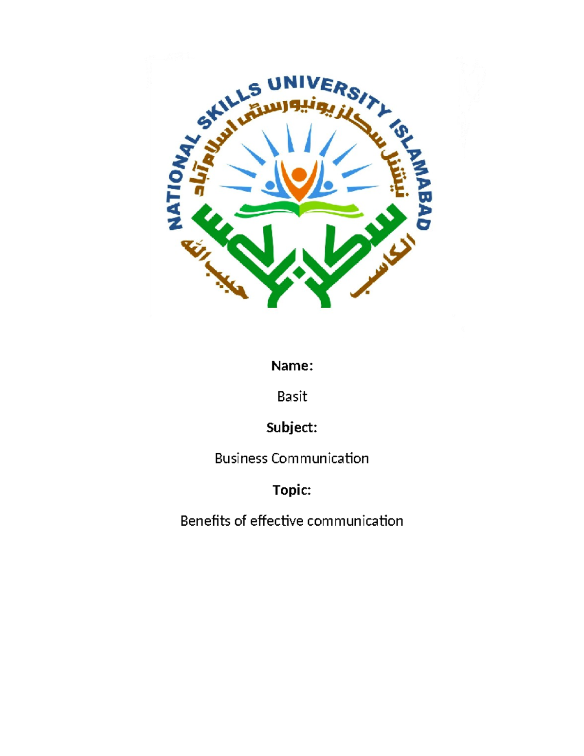 Basit english - lecture notes - Name: Basit Subject: Business ...