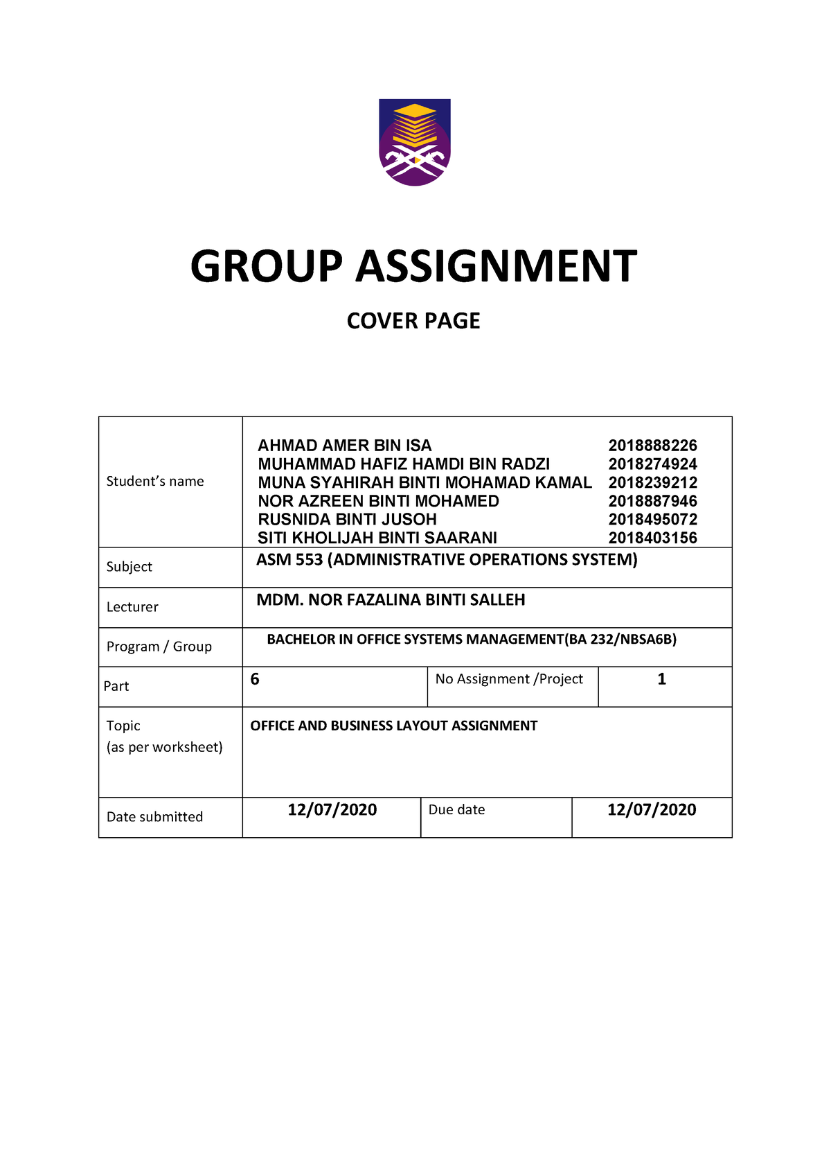 single group assignment