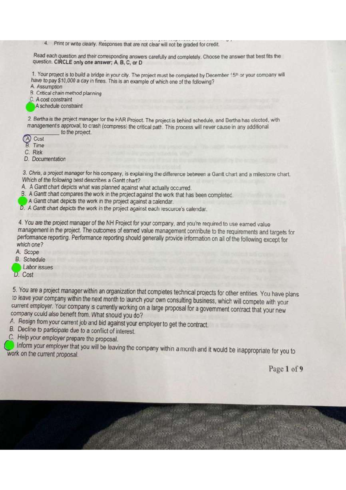 PM2TEST2 - Test 2 of Project Management - 4. Print or write clearly ...
