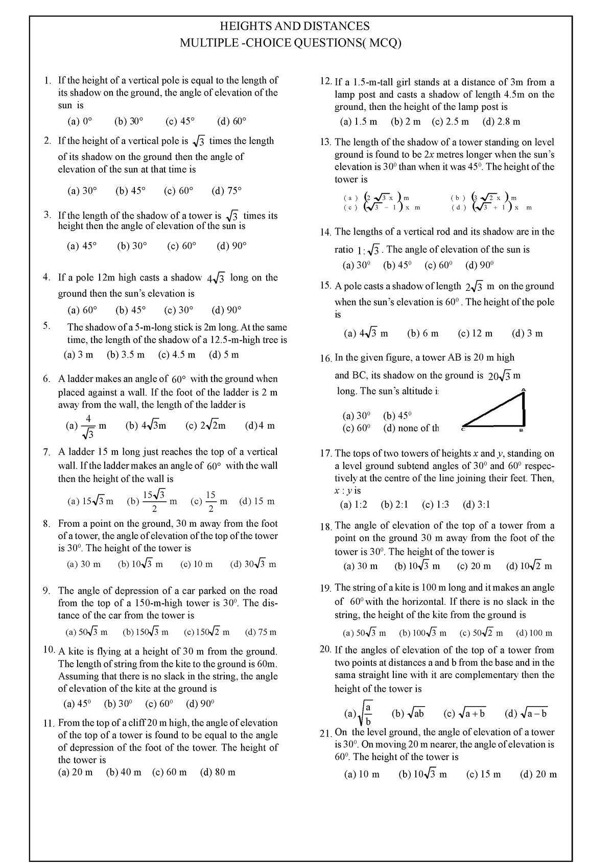 height-and-distance-mcqs-heights-and-distances-multiple-choice