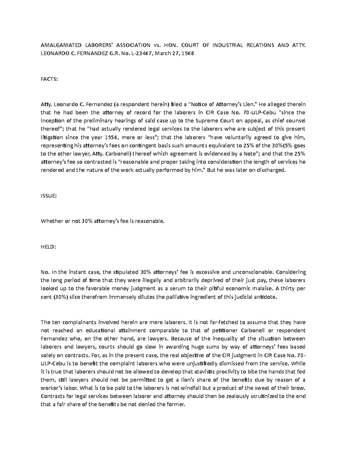 Amalgamated Laborers’ Association vs. HON. Court OF Industrial