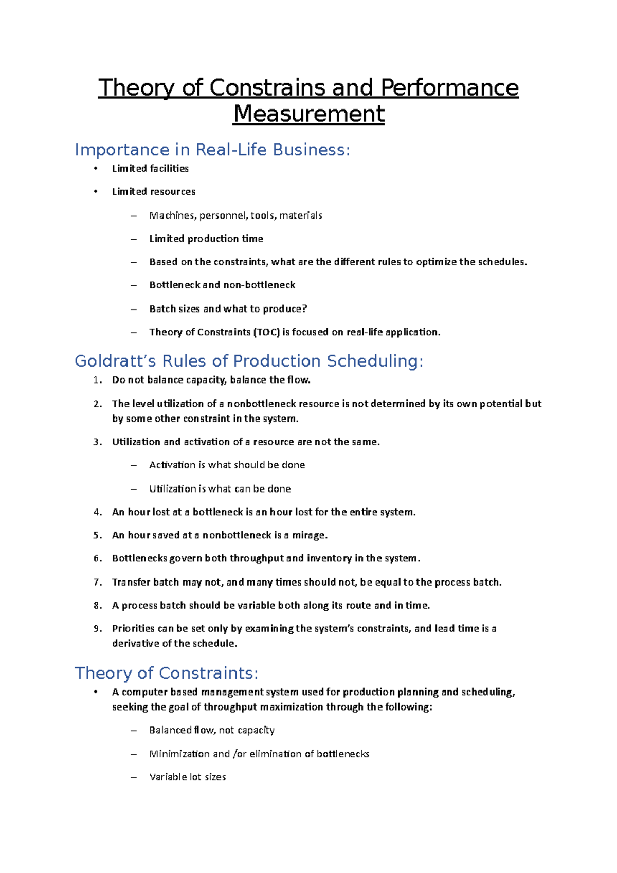Theory of Constrains and Performance Measurement - Theory of Constrains ...