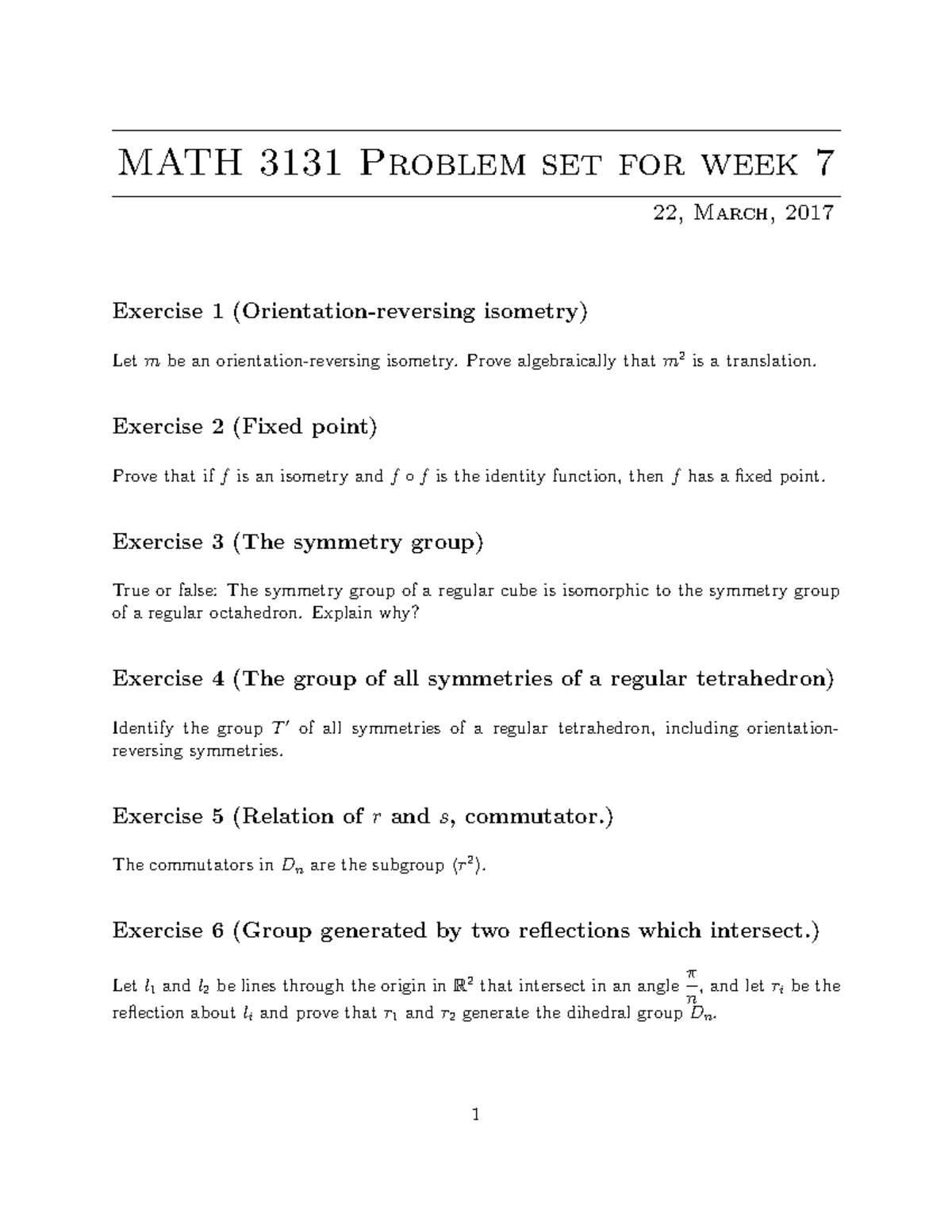 Math 3131 Problem Set For Week 7 - MATH 3131 Problem Set For Week 7 22 ...