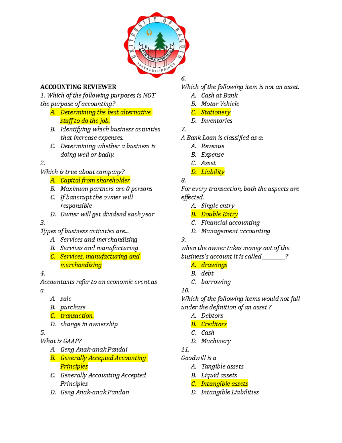 Accounting Reviewer - ACCOUNTING REVIEWER Which of the following ...