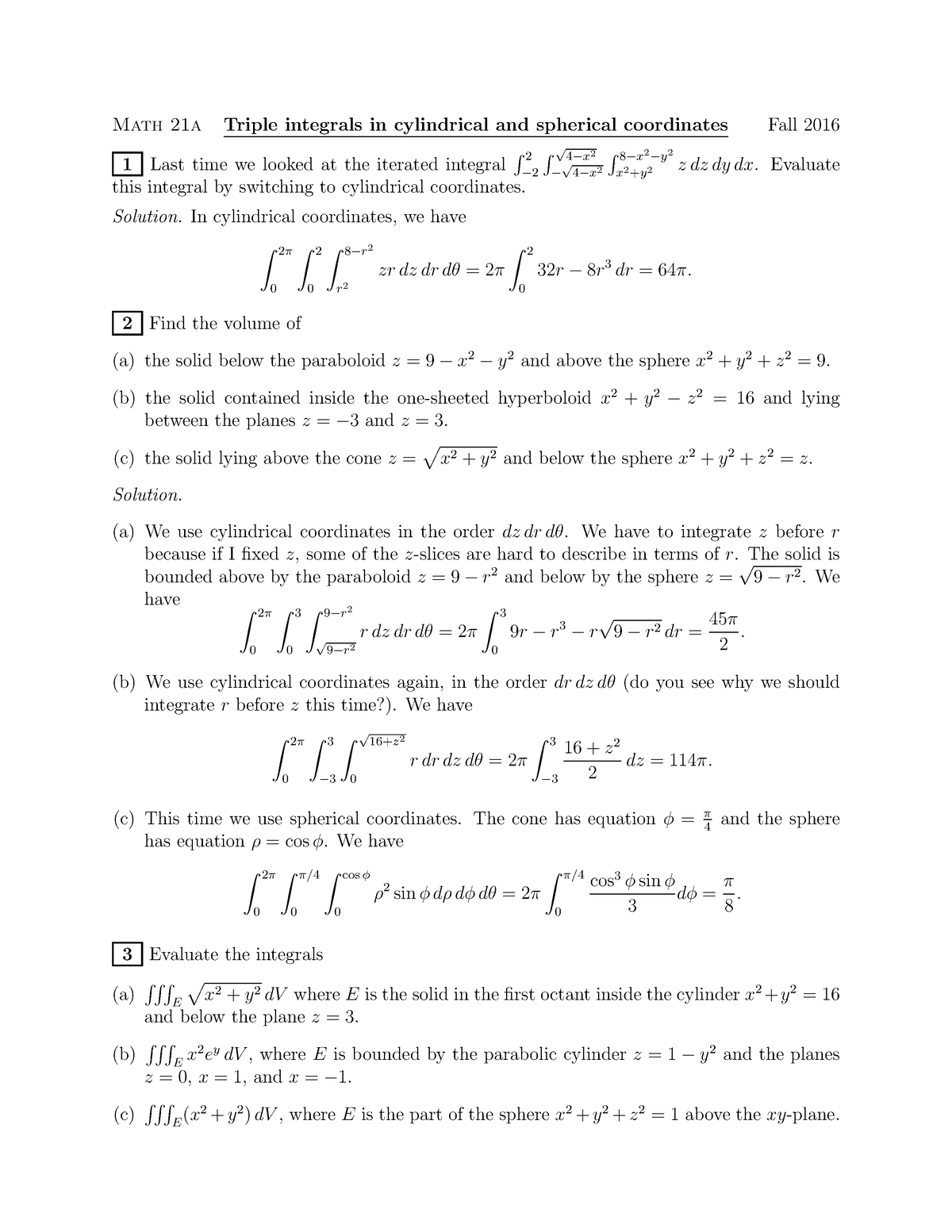 23 - Triple Integrals In Cylindrical And Spherical Coordinates ...