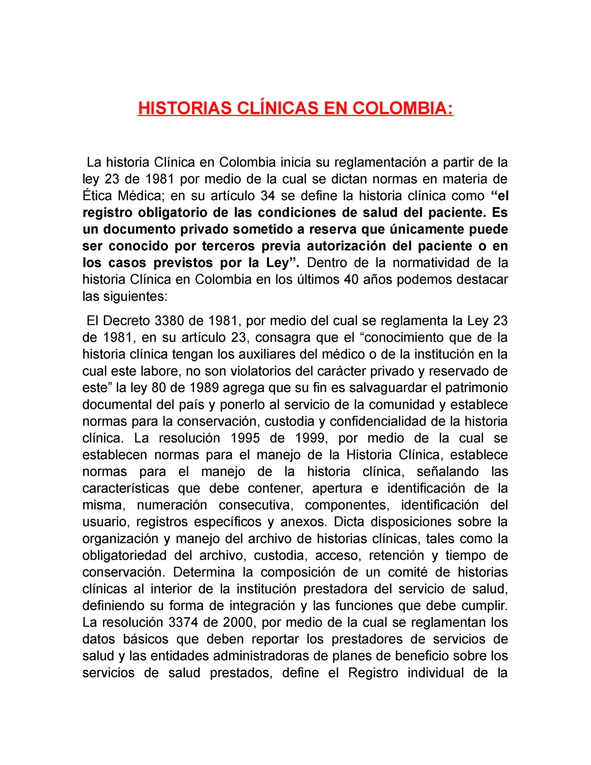 Historias Clínicas En Colombia Yuly Villamizar Sena Historias ClÍnicas En Colombia La 4688