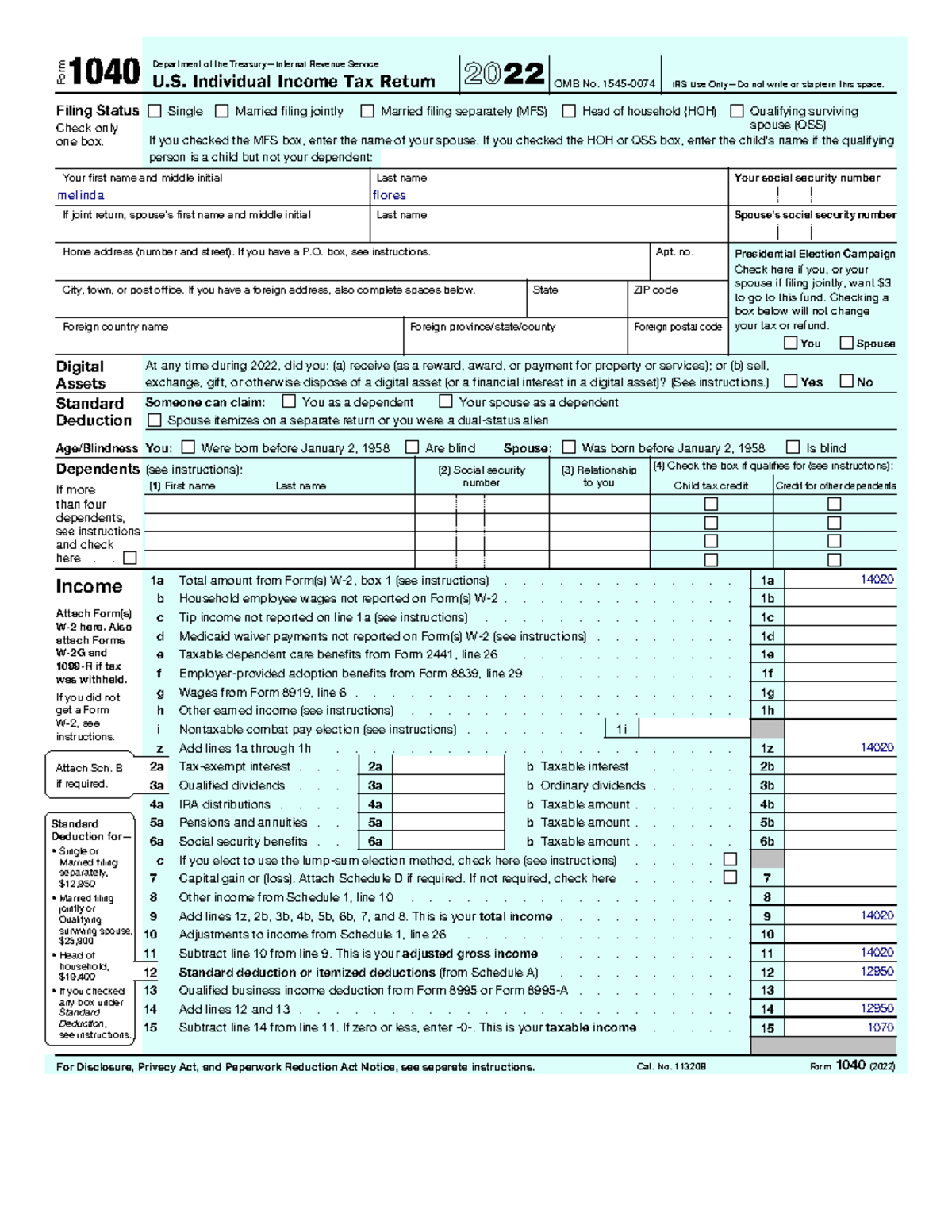 Melinda - hjkh - Form 1040 U. Individual Income Tax Return 2022 ...
