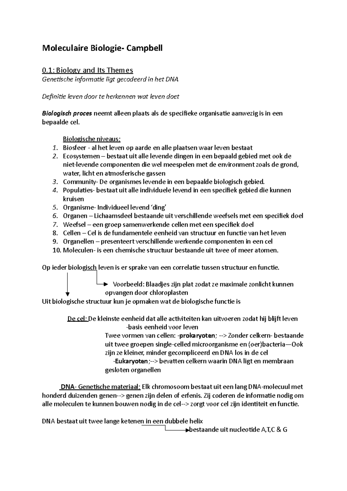 Moleculaire Biologie- Campbell Samenvatting H2-H4 - Moleculaire ...