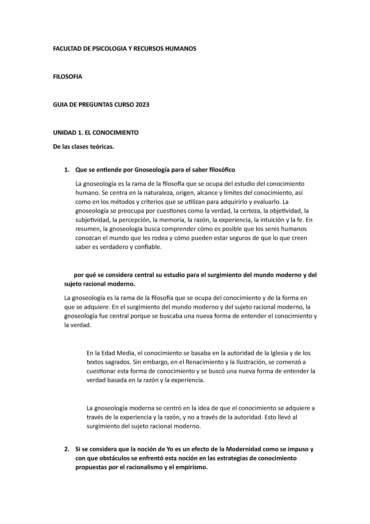 Guia De Preguntas Unidad 1 - FACULTAD DE PSICOLOGIA Y RECURSOS HUMANOS ...