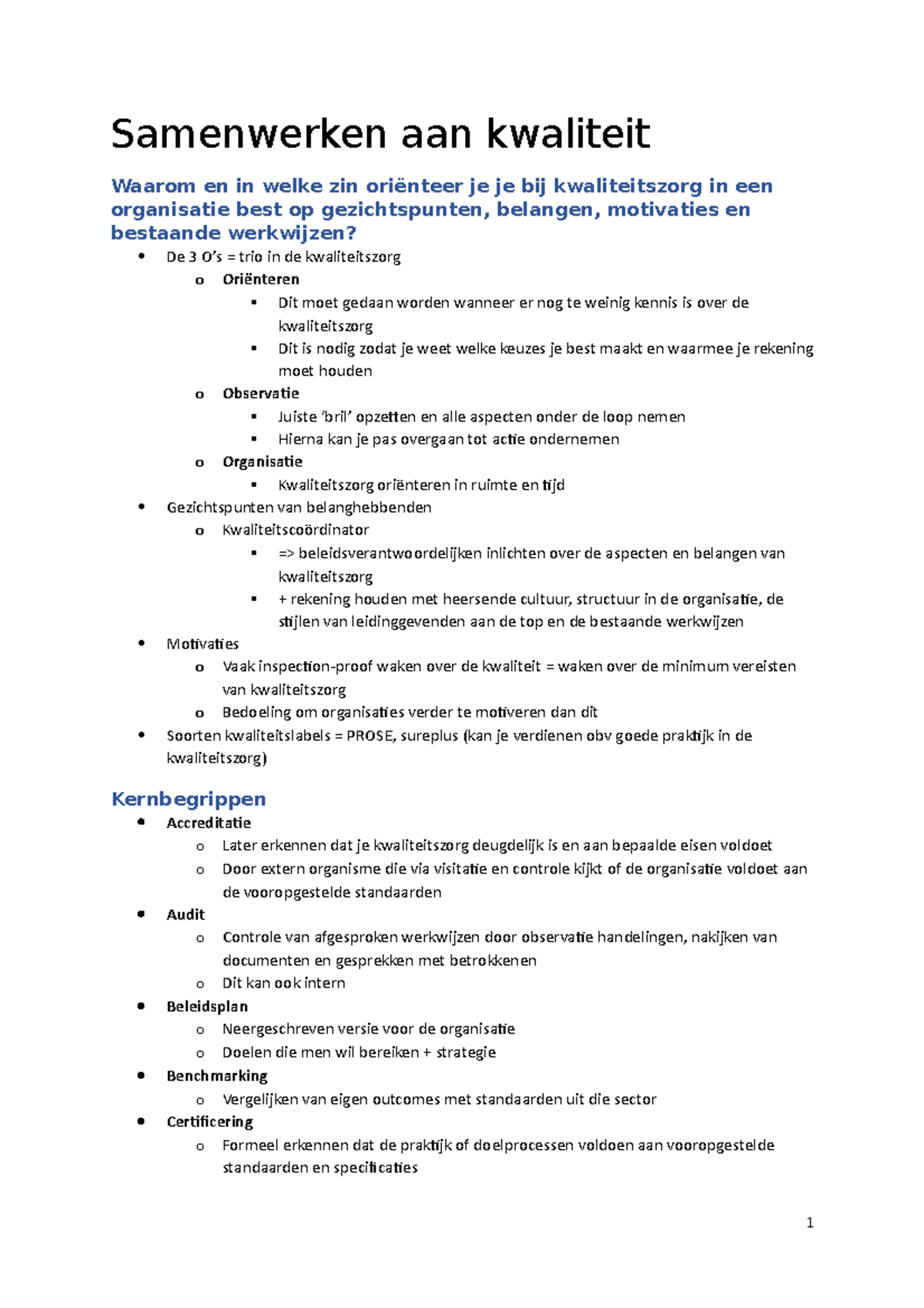 Samenvatting - Samenwerken Aan Kwaliteit Waarom En In Welke Zin ...