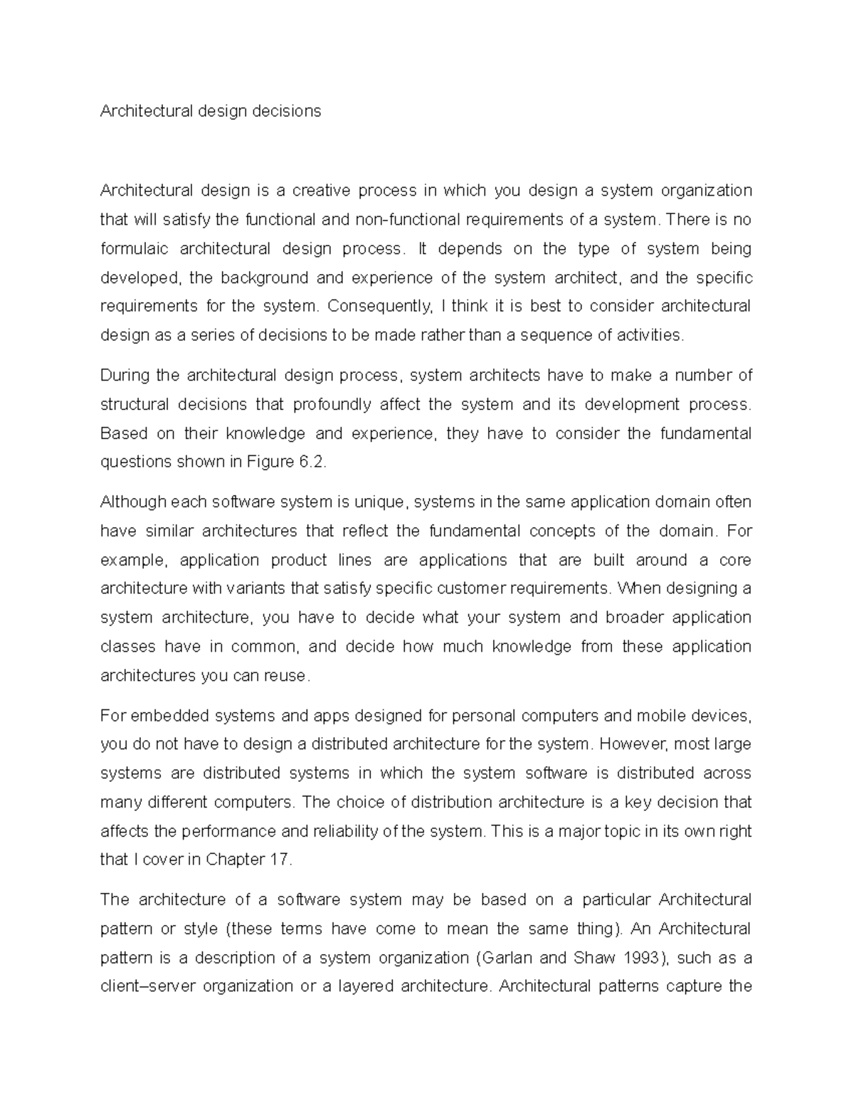 Architectural design decisions Architectural design decisions