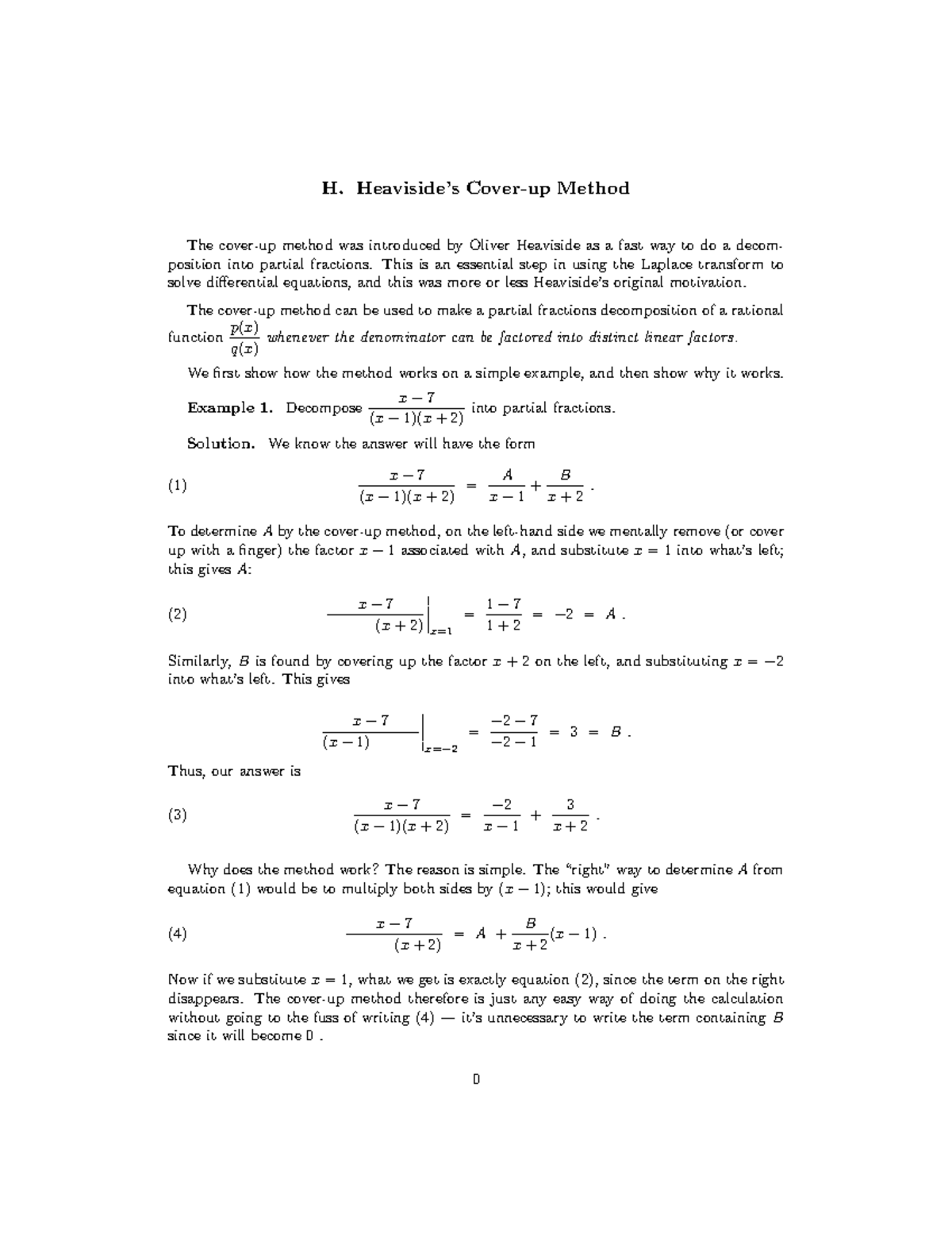 Partial Fraction Expansion H Heaviside’s Cover Up Method The Cover Up Method Was Introduced