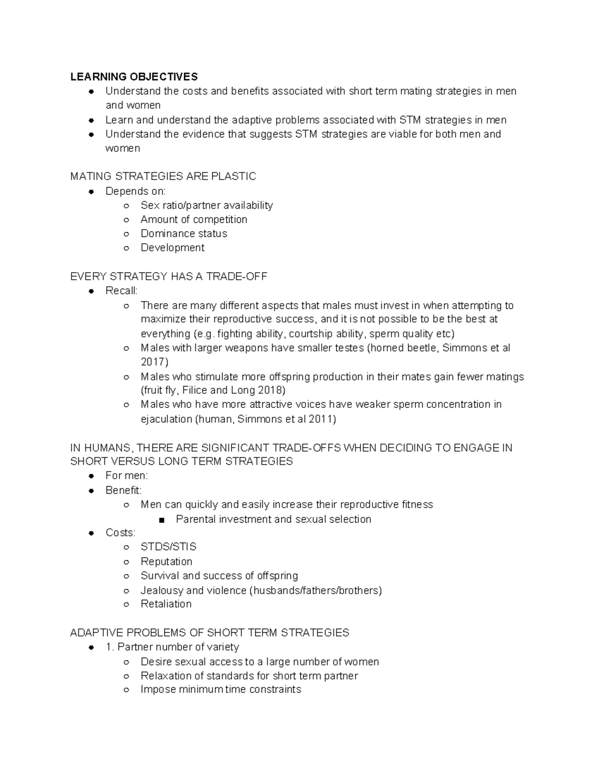 Psych 3F03 Lecture 15 Short Term Strategies - LEARNING OBJECTIVES ...