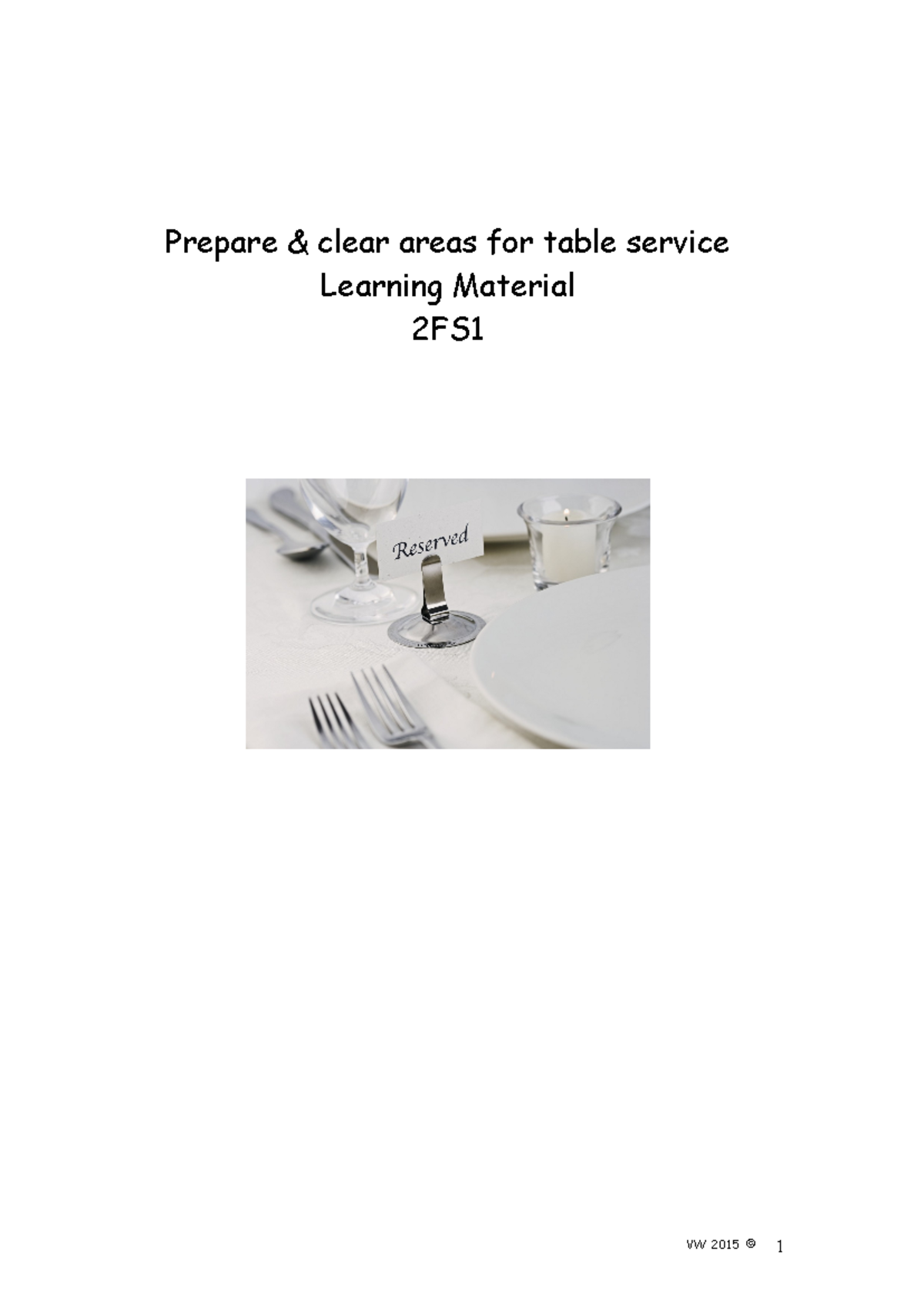 Prepare and clear areas for table service learning material - Prepare ...