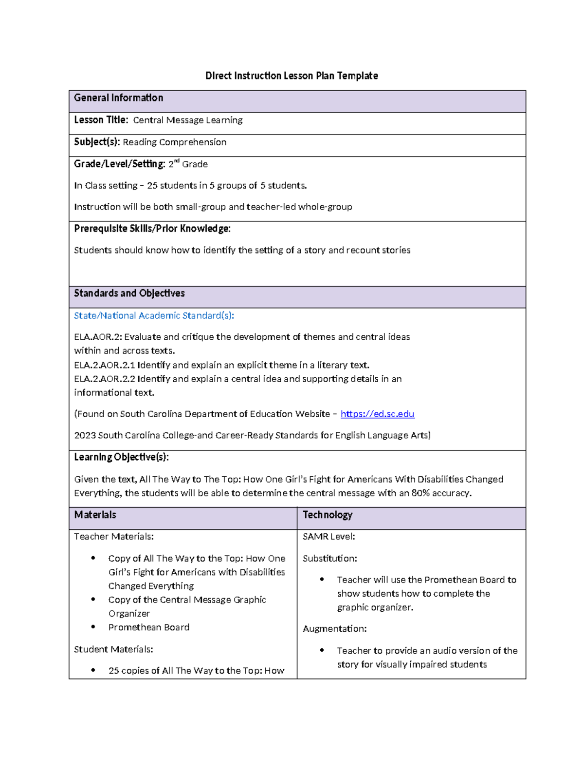 C970 Task 1 Lesson Plan - Task 1 Assignment - Direct Instruction Lesson ...
