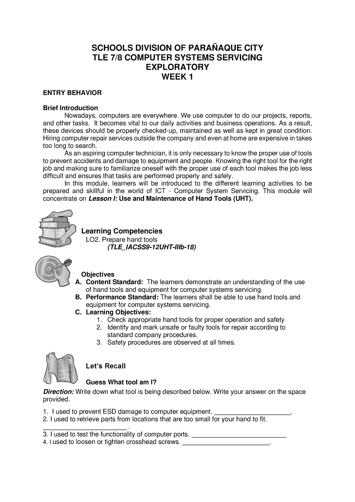 TLE Grade 7 8 Module 2 Quarter 1 Week1 - SCHOOLS DIVISION OF PARAÑAQUE ...