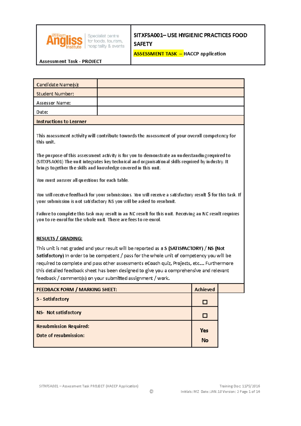 sitxfsa001-use-hygienic-practices-food-safety-assessment-task