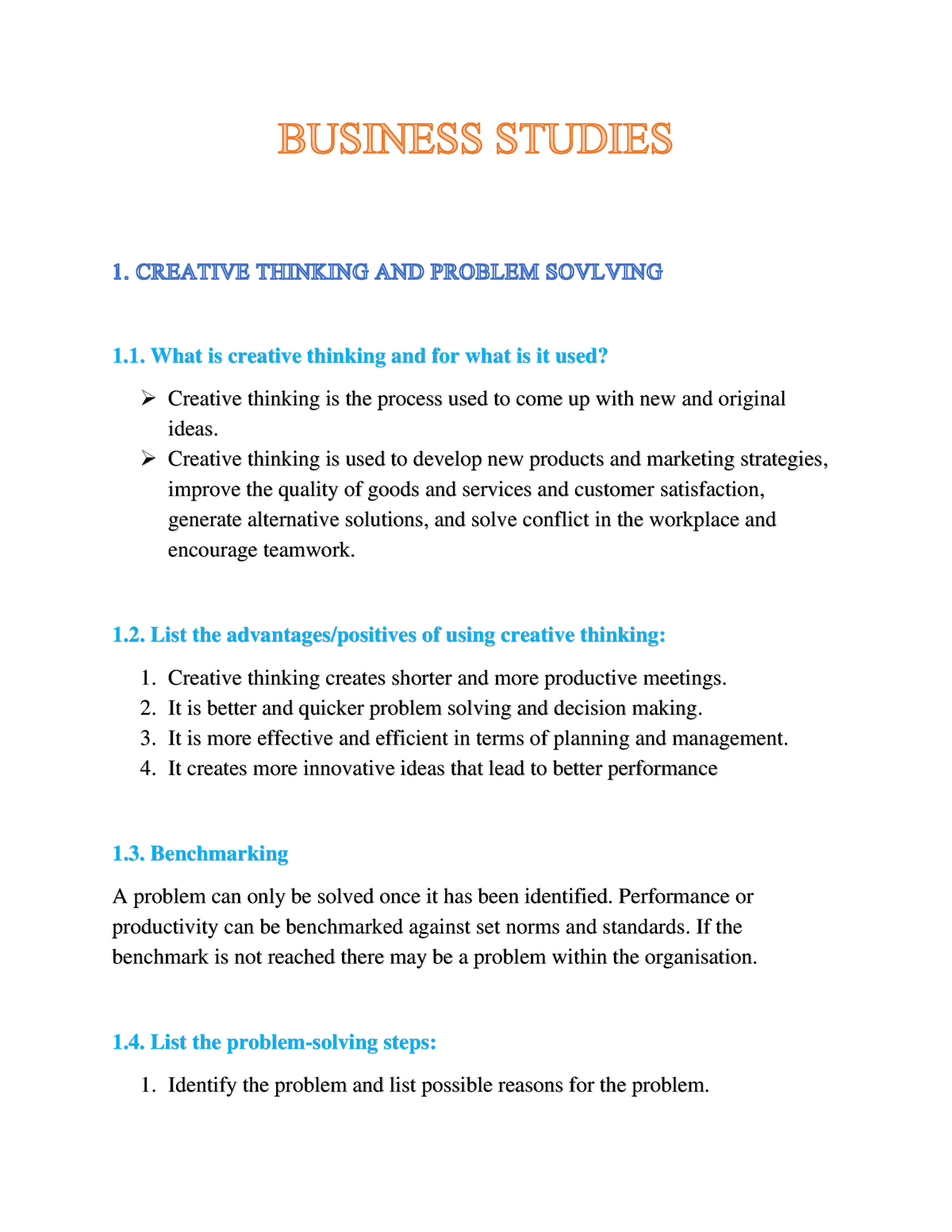business studies creative thinking essay