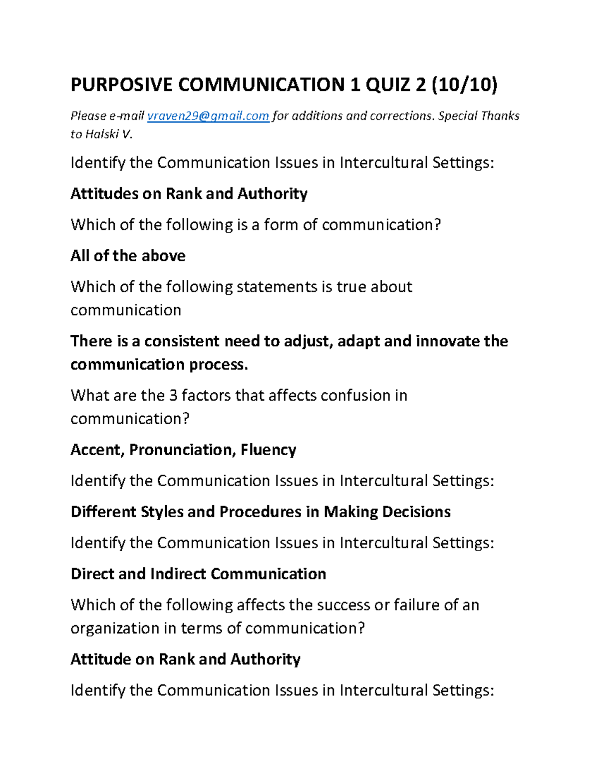 Purposive Communication 1 QUIZ 2 (10-10) - PURPOSIVE COMMUNICATION 1 ...