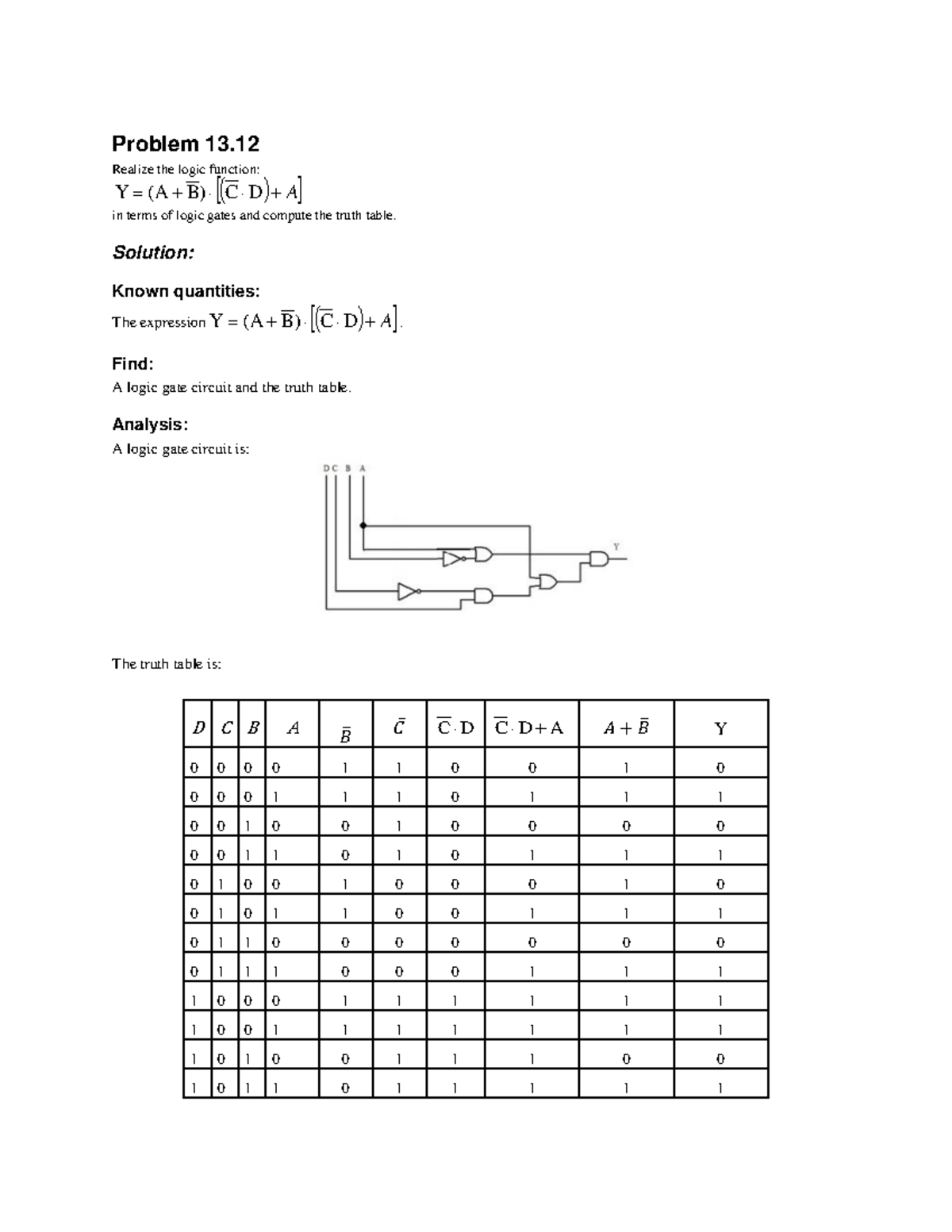 Assignment 11 - Solutions - Problem 13 Realize the logic function: Y ...
