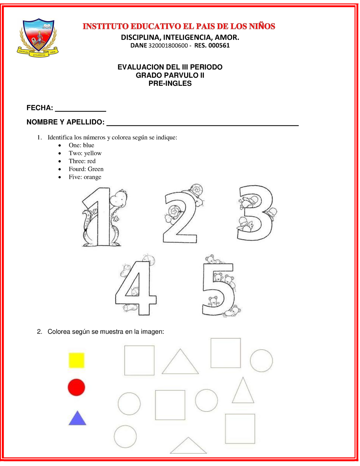 Examen Tercer Periodo Parvulo Dane Res