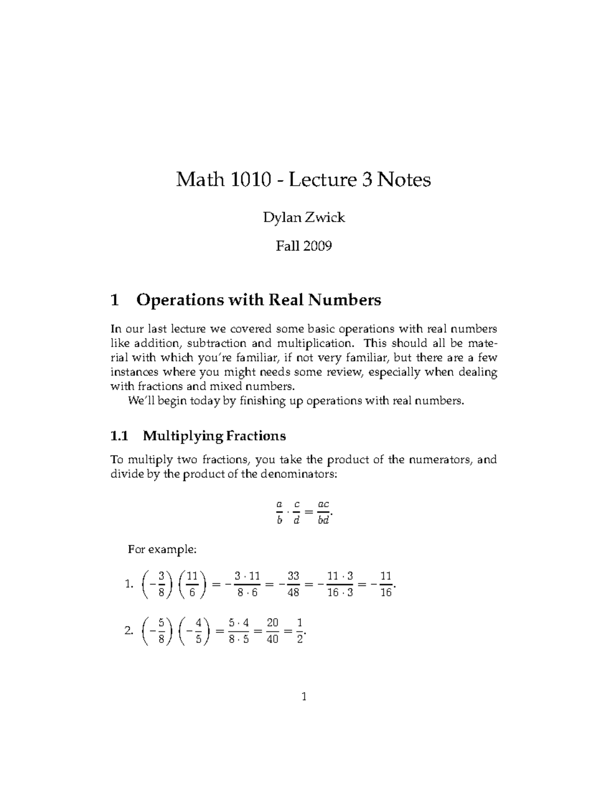 Lecture notes, lectures 3, 6, 7 - Lecture solutions - Math 1010 Lecture ...