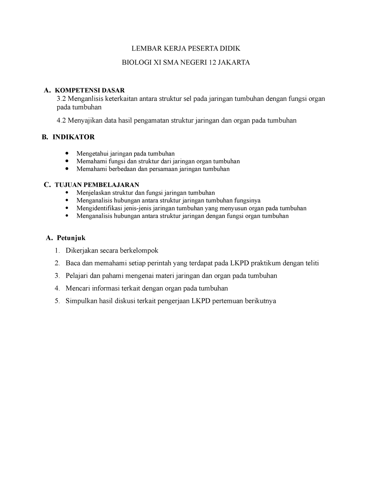 LKPD 1- Biologi XI - • Menganalisis Hubungan Antara Struktur Jaringan ...