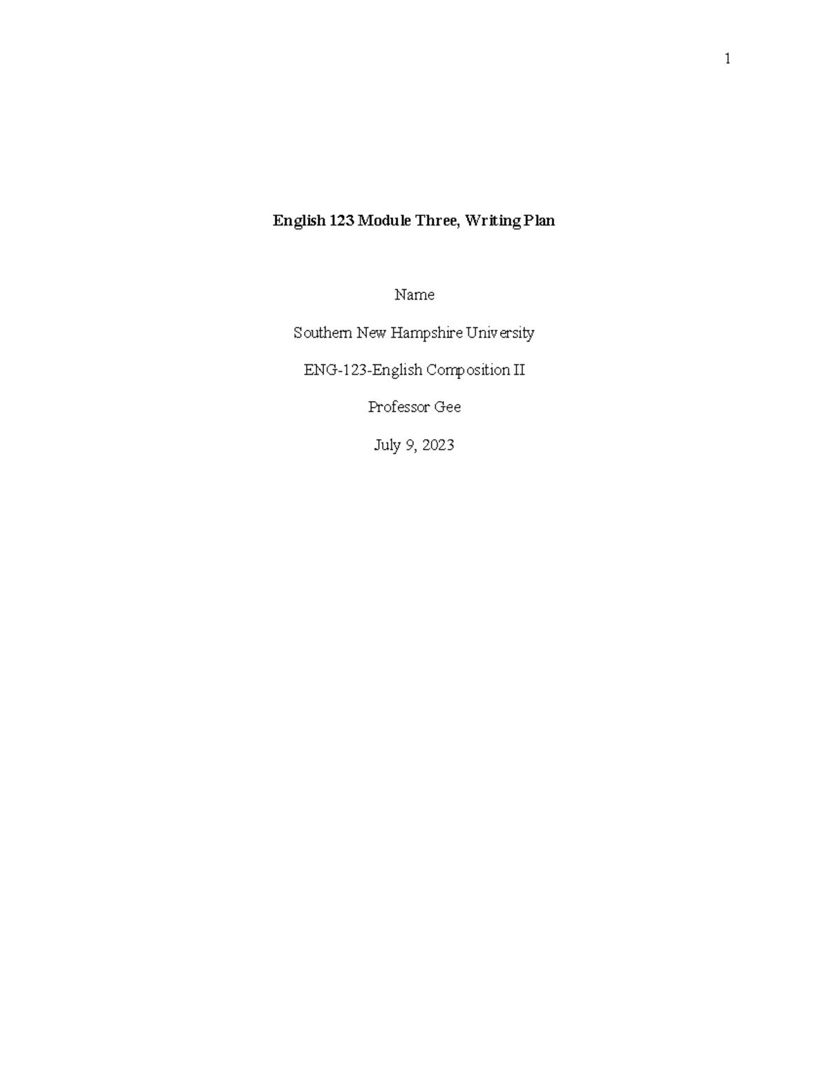 ENG 123 Module 03 Assignment Writing Plan English 123 Module Three